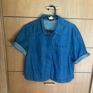 Life in Progress Denim Chambray Short Sleeve Button Down